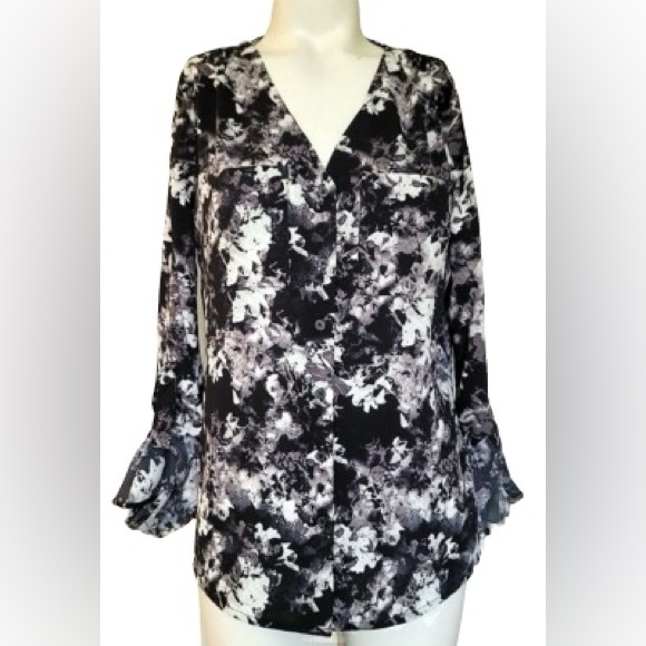 Apt 9 | Floral Long Sleeve Blouse in Black & White Size XL - Picture 1 of 11